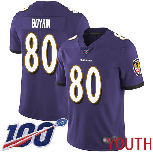 Baltimore Ravens Limited Purple Youth Miles Boykin Home Jersey NFL Football #80 100th Season Vapor Untouchable